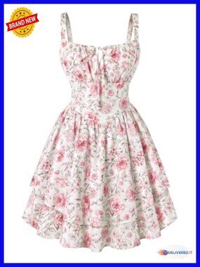 Floral Mini Corset Dress with Pockets A-Line Flowy Sundress